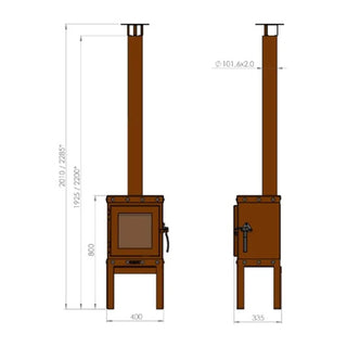 RB73 Piquia Outdoor Fireplace - Compact CorTen Steel Log Burner dimensions diagram