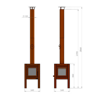 RB73 Quaruba L Outdoor Fireplace – CorTen Steel Wood Burner dimensions diagram