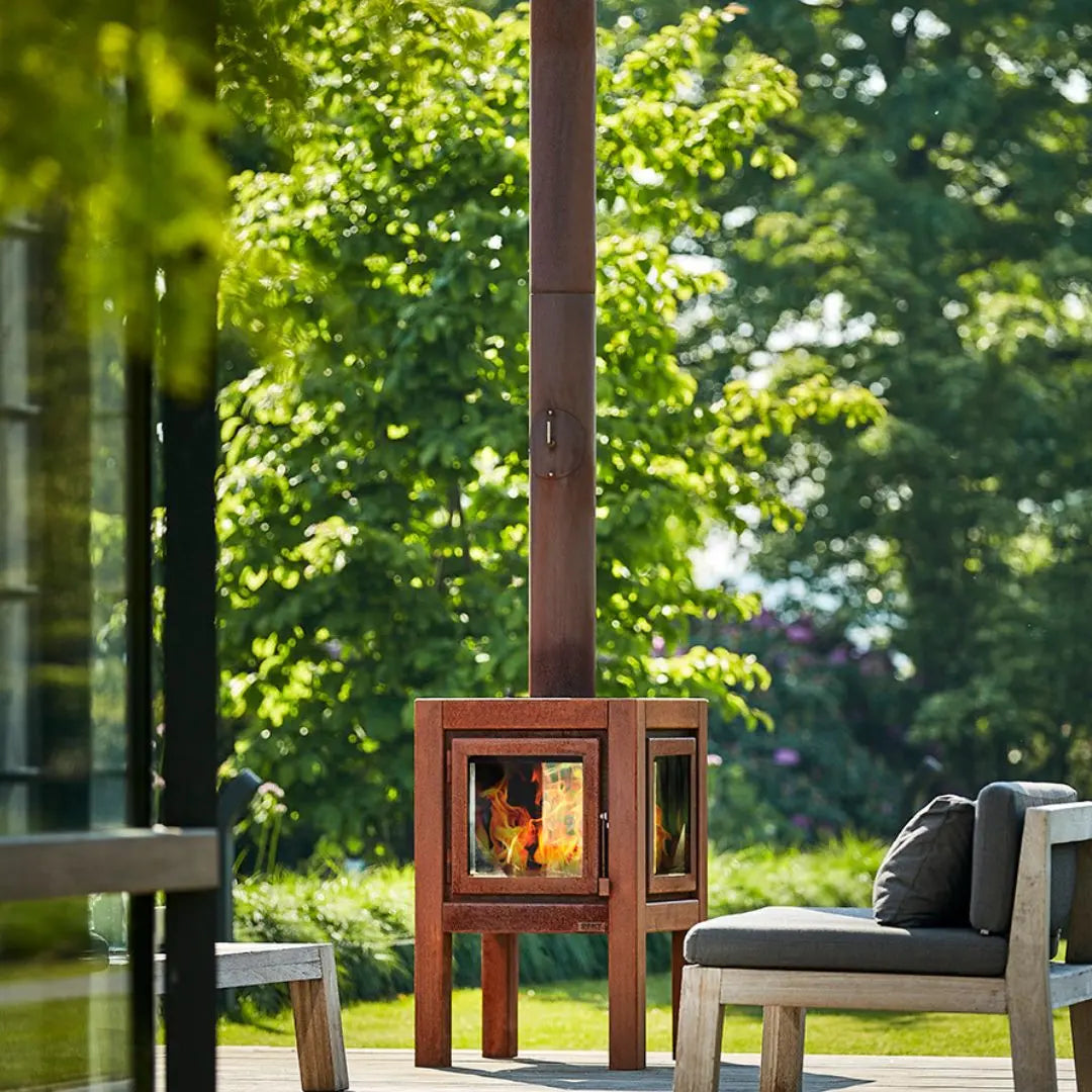 RB73 Quaruba L Outdoor Fireplace – CorTen Steel Wood Burner product detail view