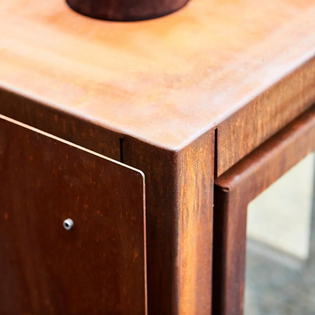 RB73 Quaruba XL Mobile Outdoor Fireplace - CorTen Steel Wood Burner product detail view