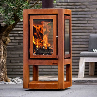 RB73 Quaruba XXL Mobile Outdoor Fireplace - CorTen Steel Wood Burner product detail view