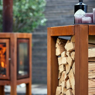 RB73 Quarubox Mobile CorTen Steel Log Storage close up