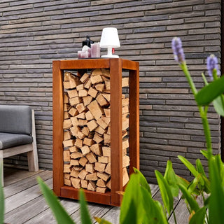 RB73 Quarubox Mobile CorTen Steel Log Storage close up