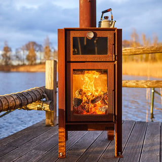 RB73 Quercus Outdoor Fireplace & Oven - CorTen Steel Wood Burner product detail view