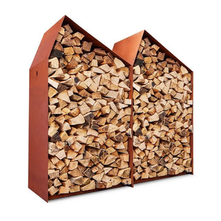RB73 Sheddak 2 House CorTen Steel Wood Storage on white background