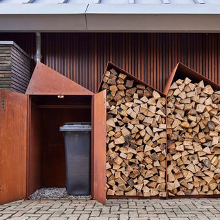 RB73 Sheddak 3 House Open and Closed CorTen Steel Wood Storage