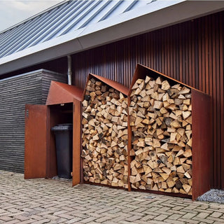 RB73 Sheddak 3 House Open and Closed CorTen Steel Wood Storage