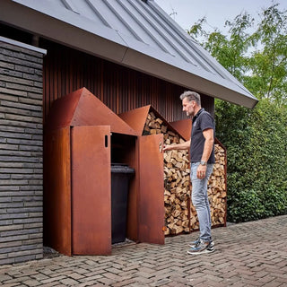 RB73 Sheddak 3 House Open and Closed CorTen Steel Wood Storage