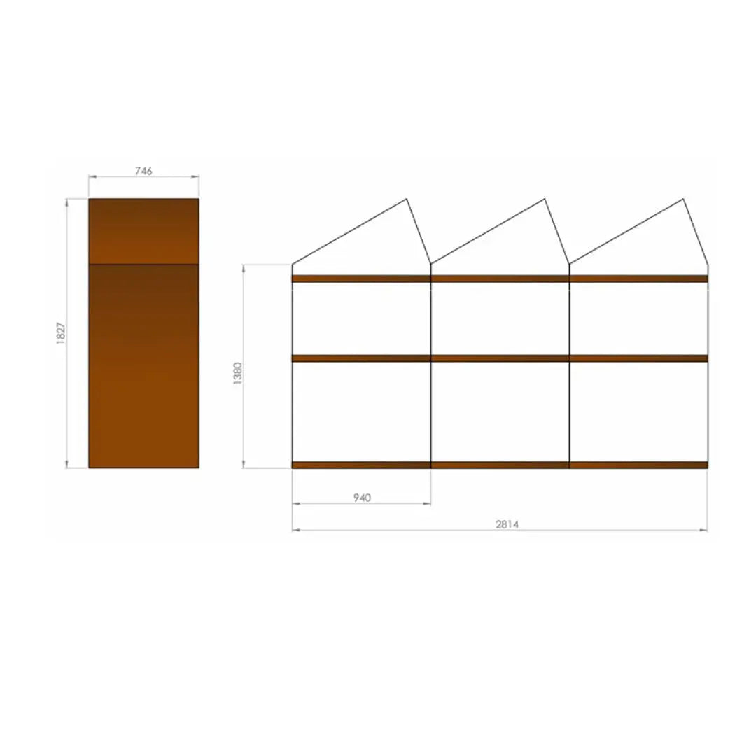 RB73 Sheddak 3 House Open CorTen Steel Wood Storage dimensions