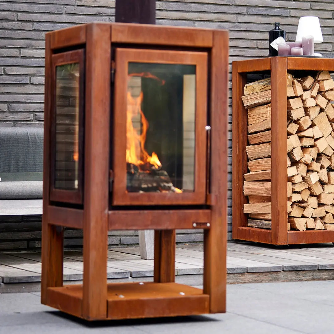 RB73 Quaruba XXL Mobile Outdoor Fireplace - CorTen Steel Wood Burner outdoor fireplace