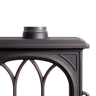 Close-up of Stovax Huntingdon 30 black wood stove.