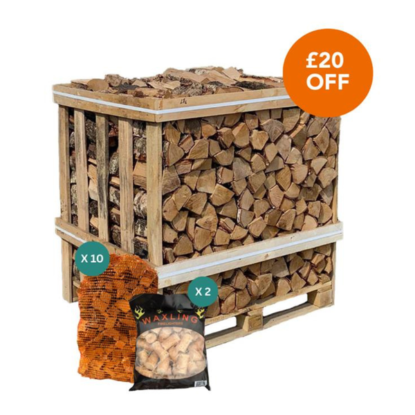 Large Kiln Dried Firewood Crate & Ignition Bundle
